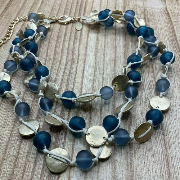 Chico's Blue & Gold Tone Beaded Multi Strand Necklace - Picture 6 of 6